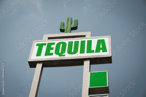Old retro tequila sign with cactus