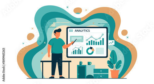 Man Analyzing Data on Computer Screen.