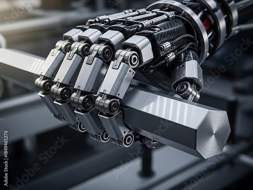 Intricate Robotic Hand Gripping Metal Bar, Future Tech Innovation Concept