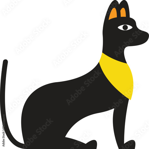 Adorable Egyptian cat illustration with bright yellow collar and orange ears, exuding ancient mystique and charm