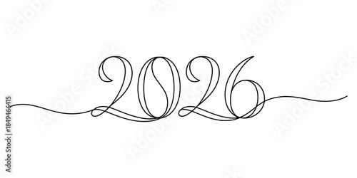 Artistic single line drawing of the year 2026 Vector, illustration