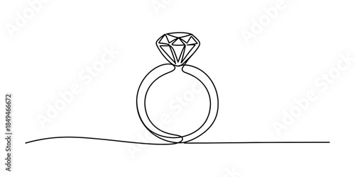 A minimalist continuous line drawing of a diamond ring Vector, illustration