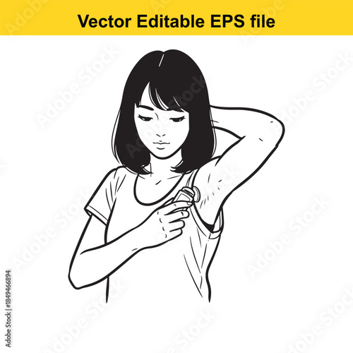  vector illustration of a woman applying deodorant or antiperspirant stick