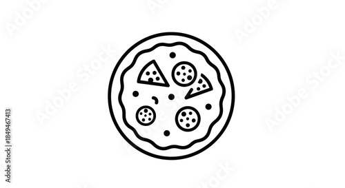Stylized Outline of a Pizza with Triangular Slices and a Golden Crust on a White Background