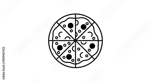 Hand Drawn Simple Pizza Icon with Slices and Toppings on a White Background Minimalist Food Illustration
