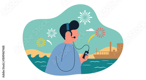 Man Listening to Music on Phone.