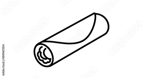 Minimalist Black Line Art Illustration Of A Rolled Food Item Like A Burrito Or Wrap Isolated On A Clean White Background For Menu Design