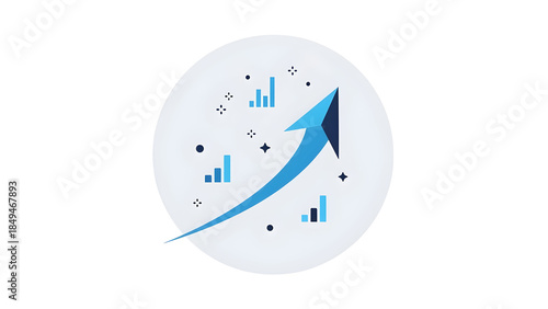 Blue arrow graph indicates growth and success