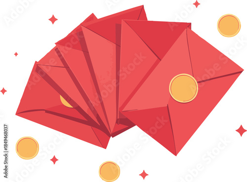 Red Envelopes and Coins Celebration Scene