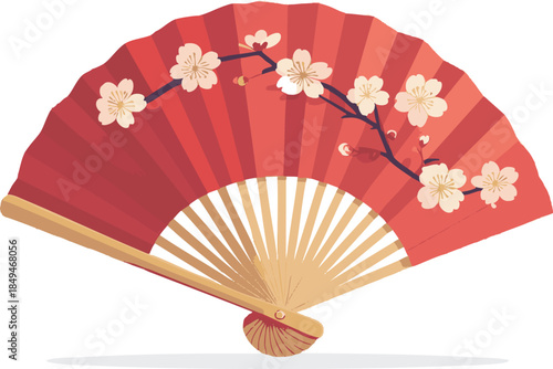 Pink Folding Fan with Cherry Blossom Branch