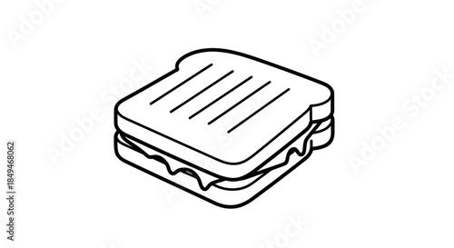 Minimalist Black And White Line Art Illustration Of A Grilled Cheese Sandwich With Grill Marks Isolated On A White Background For Menu Design