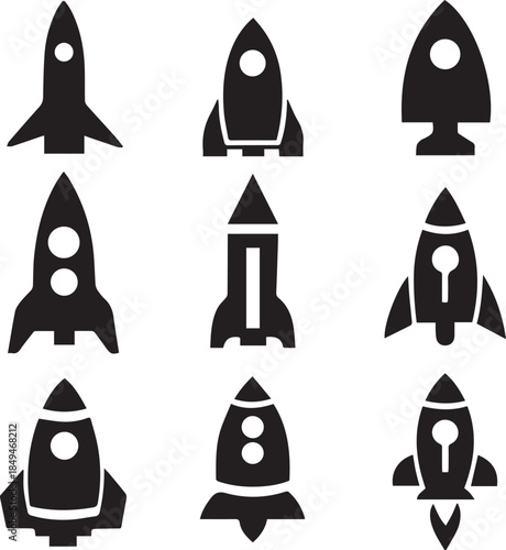 Space Rocket Silhouette Vector, Rocket Ship Icon Black Silhouette