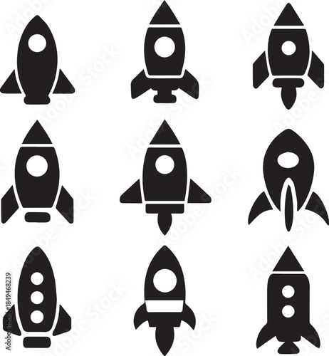 Space Rocket Silhouette Vector, Rocket Ship Icon Black Silhouette