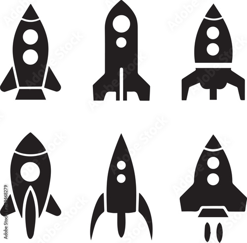 Space Rocket Silhouette Vector, Rocket Ship Icon Black Silhouette