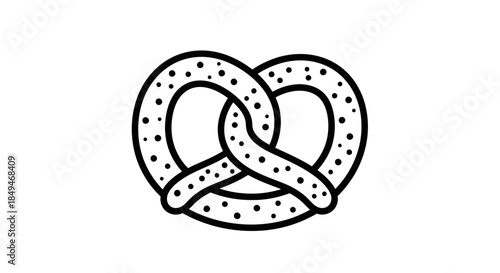 Minimalist Black And White Line Art Illustration Of A Salted Soft Pretzel Snack On A White Background In Simple Icon Style