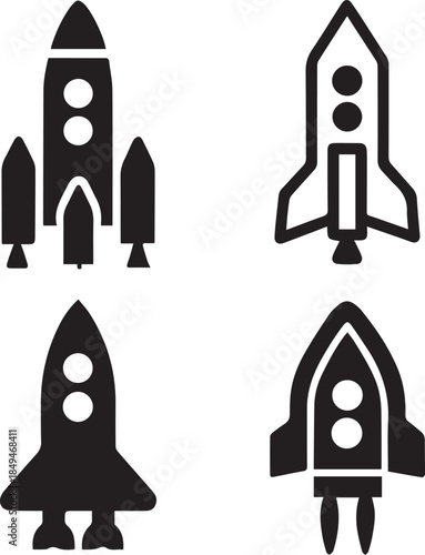 Space Rocket Silhouette Vector, Rocket Ship Icon Black Silhouette