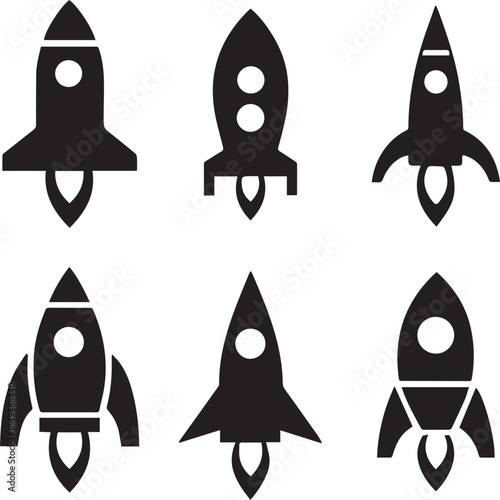 Space Rocket Silhouette Vector, Rocket Ship Icon Black Silhouette