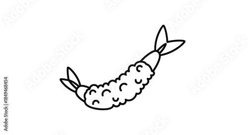 Minimalist Black Line Drawing Of A Fried Shrimp Tempura On A White Background With Simple Outline Style