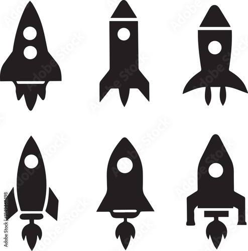 Space Rocket Silhouette Vector, Rocket Ship Icon Black Silhouette