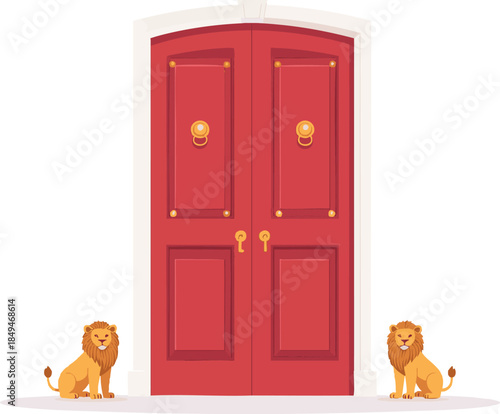Red Double Door with Lions Guard
