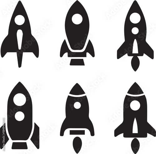 Space Rocket Silhouette Vector, Rocket Ship Icon Black Silhouette