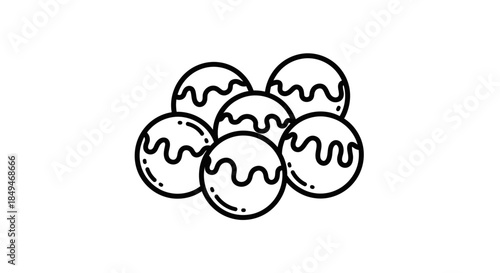 Illustration Of A Pile Of Takoyaki Balls Drizzled With Sauce On A White Background