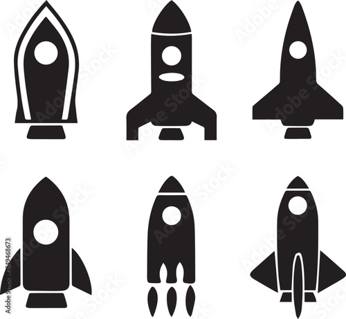 Space Rocket Silhouette Vector, Rocket Ship Icon Black Silhouette