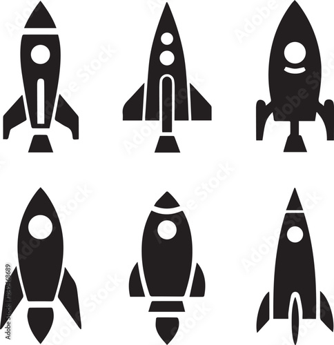 Space Rocket Silhouette Vector, Rocket Ship Icon Black Silhouette