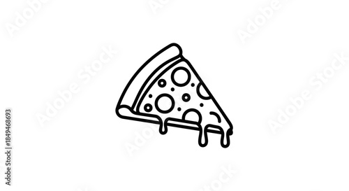 Line Art Slice Of Pizza With Dripping Cheese On White Background Minimalist Food Illustration