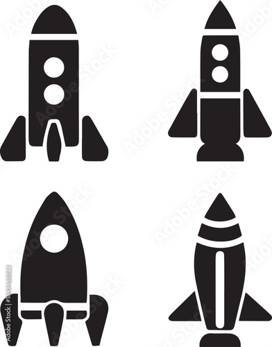 Space Rocket Silhouette Vector, Rocket Ship Icon Black Silhouette