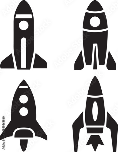 Space Rocket Silhouette Vector, Rocket Ship Icon Black Silhouette