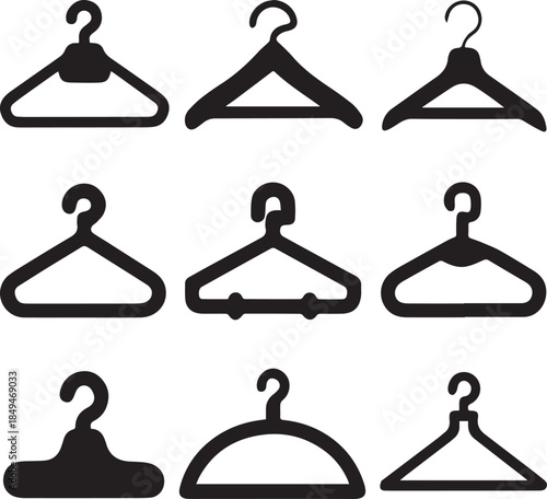 Clothes Hanger Icon, Hanger Silhouette Vector Black and White