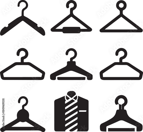 Clothes Hanger Icon, Hanger Silhouette Vector Black and White