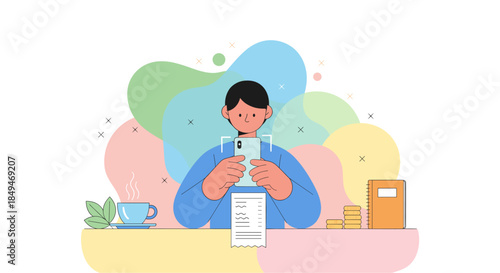 Man Reading Document at Desk.