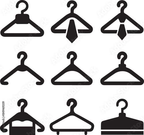 Clothes Hanger Icon, Hanger Silhouette Vector Black and White