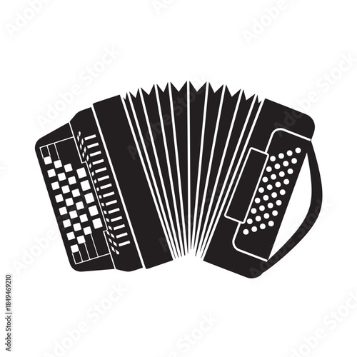 Accordion Musical Instrument Black Icon Vector Illustration Isolated on White