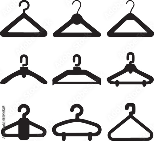 Clothes Hanger Icon, Hanger Silhouette Vector Black and White
