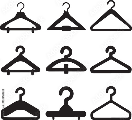 Clothes Hanger Icon, Hanger Silhouette Vector Black and White