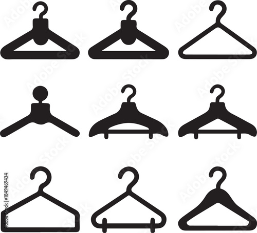 Clothes Hanger Icon, Hanger Silhouette Vector Black and White