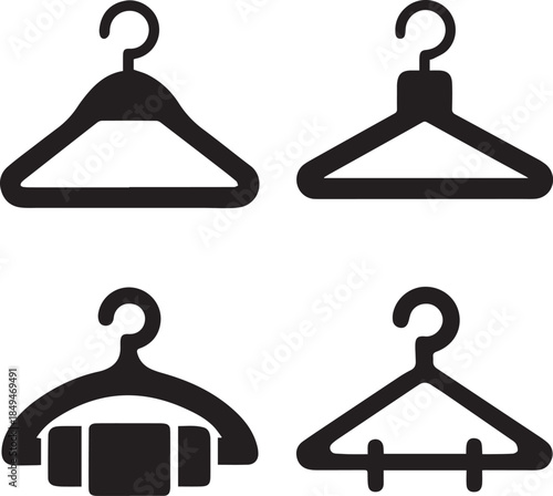 Clothes Hanger Icon, Hanger Silhouette Vector Black and White