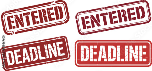Entered & Deadline Stamp Set – Red Distressed Labels for Task Scheduling and Document Entry Tracking