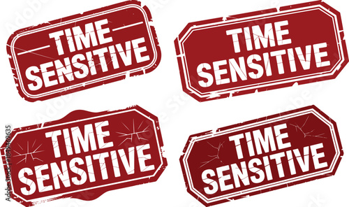 Time Sensitive Stamp Set – Red Distressed Labels for Urgent Document Handling and Priority Communication