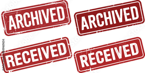 Archived & Received Stamp Set – Red Distressed Labels for Document Workflow and Status Tracking