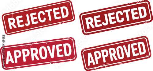 Rejected & Approved Stamp Icon Set – Red Decision Labels for Business, Admin, and Document Review Design