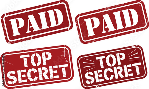 Paid & Top Secret Stamp Set – Red Distressed Labels for Financial Status and Confidential Document Marking