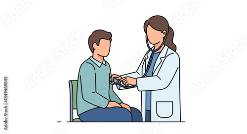 Female doctor using stethoscope on male patient in medical checkup