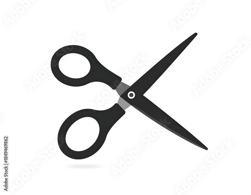 Black and gray open scissors icon against a white background