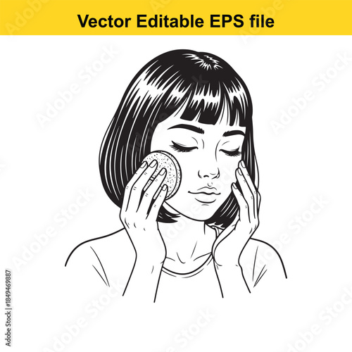  vector illustration of a woman applying makeup with a sponge on her face