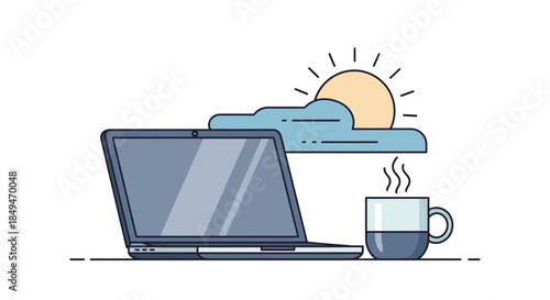 Remote worker enjoying coffee under sunny cloud with laptop