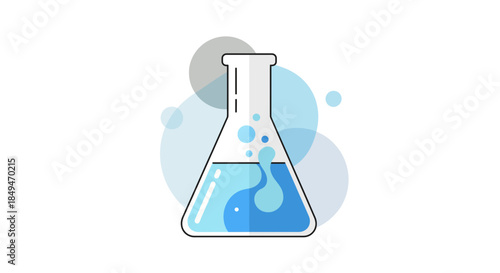 Modern laboratory beaker with bubbling blue liquid in a clean white space